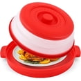 thumbnail image 1 of Microwave Food Splatter Cover & Base Mat,10.5 Inch Large Plastic & Silicone Vented Collapsible Guard Lid, Plate Holder & Kitchen Colander for Meal (Red), 1 of 14