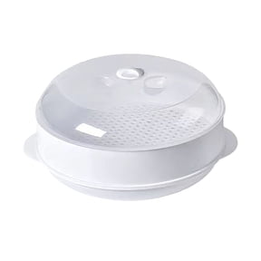 Microwave Food Steamer,Vegetable & Fish Cooker with Steam Holes,Handle & Lid,Heat-Resistant,Multi Functional Household Steaming Tool For Heating Vegetables,Buns and Mantou(10.43x4.33")(White)