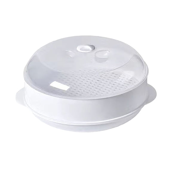 Microwave Food Steamer,Vegetable & Fish Cooker with Steam Holes,Handle & Lid,Heat-Resistant,Multi Functional Household Steaming Tool For Heating Vegetables,Buns and Mantou(10.43x4.33")(White)