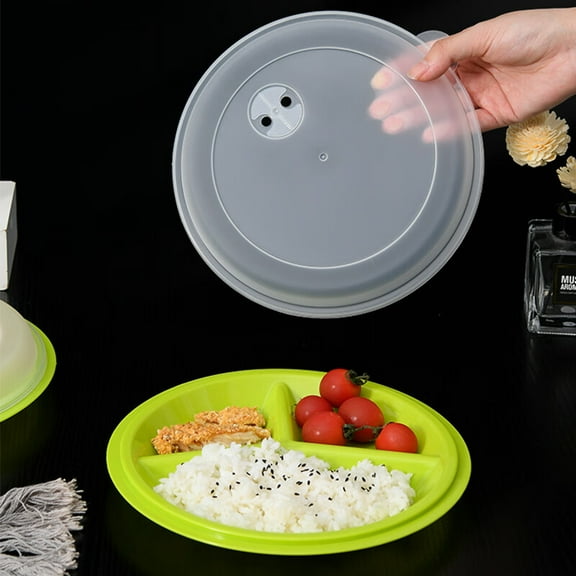 Microwave Food Storage Tray Containers - 3 Section / Compartment Divided Plates w/ Vented Lid