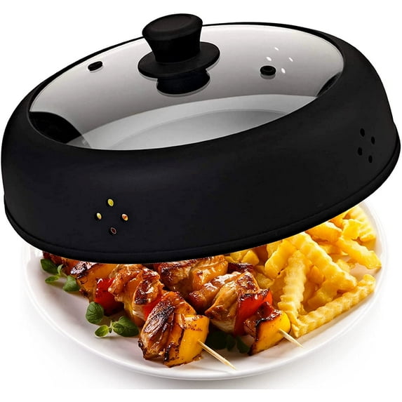 Microwave Glass Plate Cover for Food  Vented, Large 12 Inch, With Easy Grip Heat Resistant Silicone Handle