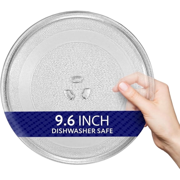 Microwave Glass Plate Replacement - 9.6-Inch Clear Tempered Glass Microwave Tray with 3-Part Coupler & Centerpiece - Compatible with LG, Sears, Kenmore, Emerson & HighPointe