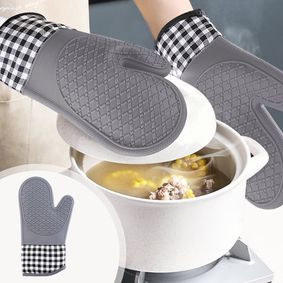Microwave Gloves Insulation Set - Silica Gel Heat-Resistant, Non-Slip Kitchen Baking Mitts, Hygienic Easy-Clean Pot Holders