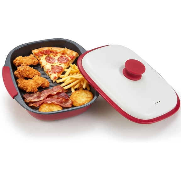 Microwave Grill Pan with Lid - Multi-Use Griddle & Crisper Tray for Browning, Grilling, and Crisping Meat, Sandwiches & Vegetables - Microwave Safe Cookware for , Even Cooking