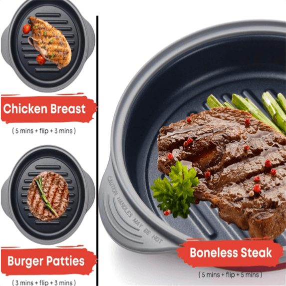 Microwave Grill Pan | Microwave Griller, Griddle & Crisper Pan with Lid for Grilling, Browning, and Crisping Foods Microwave Cookware for Grill Meat, Sandwich & Vegetable inside a Microwave