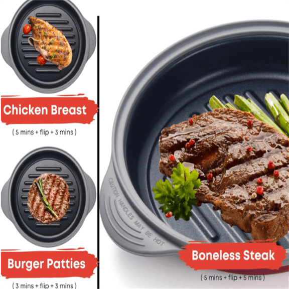 Microwave Grill Pan | Microwave Griller, Griddle & Crisper Pan with Lid for Grilling, Browning, and Crisping Foods Microwave Cookware for Grill Meat, Sandwich & Vegetable inside a Microwave