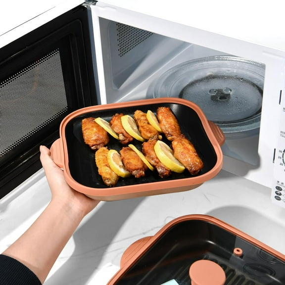 Microwave Grill Pan with Glass Lid, Multi-Purpose Cookware for Grilling, Frying, Crisping & Browning