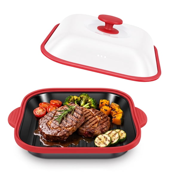 Microwave Grill Pan with Lid Nonstick for Fast Cooking and Crispy Results