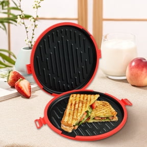 Microwave Grill Pan with Silicone Anti Scald Sleeve Efficient Uniform Heating Non Stick Coating Microwave Cookware for Sandwich Sausage