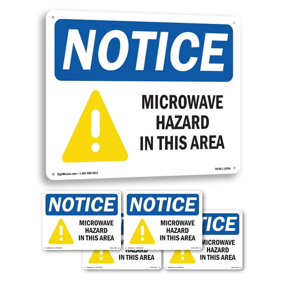 Microwave Hazard In This Area OSHA Notice Rigid Plastic Sign 18 Inch x 12 Inch - 5 Pack
