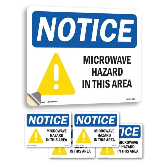Microwave Hazard In This Area OSHA Notice Vinyl Decal Label 5 Inch x 3.5 Inch - 5 Pack