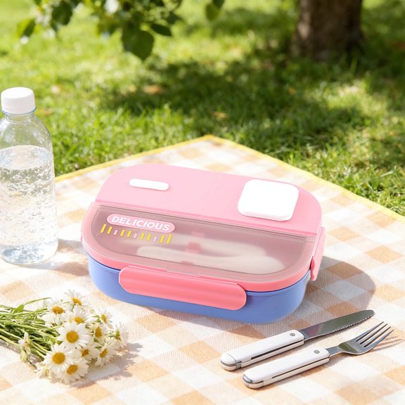 Microwave Lunch Box Cup Set – Food Grade Plastic Bento Container, Multi-Compartment, Leakproof Lock, Portable Office & Picnic Meal Box, Pink/Blue/Green