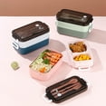 thumbnail image 1 of Microwave Lunch Box Double Layer | Leakproof Insulated Food Storage Container | 1200ml Stackable Bento Box with Utensils | Heat-Resistant Plastic | Portable for Office Takeout | 10x7.67x6.29in, 1 of 6