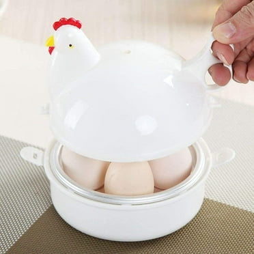 Microwave Oven Boiler, Microwave Egg Steaner Poacher Cooker, Boiler Steamer Gadgets Cook Soft and Hard Boiled Egg, Chicken Shape, For 4 Eggs Kitchen, White