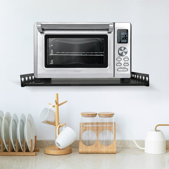 Microwave Oven Bracket Shelf Kitchen Holder Storage Rack Wall Mount w/ 4 Hooks for Kitchens, Bathrooms