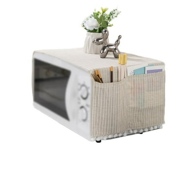 Microwave Oven Cover Dust Oil Proof Cloth with Storage Pockets Cotton Linen Kitchen Toaster Appliance Protector
