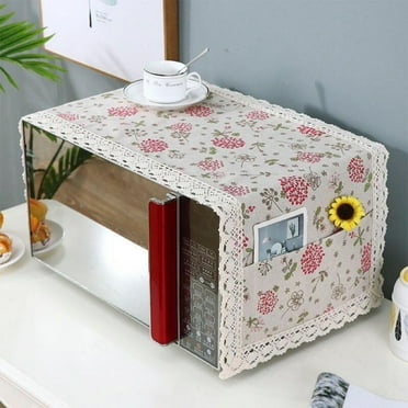 Microwave Oven Cover Dustproof Cloth with Storage Pockets Cotton Linen Kitchen Toaster Appliance Protector, 39.3x13.7inches