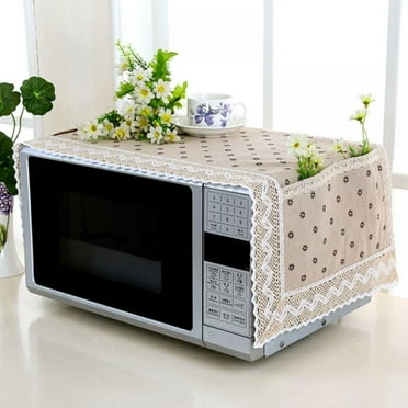 Microwave Oven Cover Dustproof Cloth with Storage Pockets Cotton Linen Kitchen Toaster Appliance Protector, 39.3x13.7inches