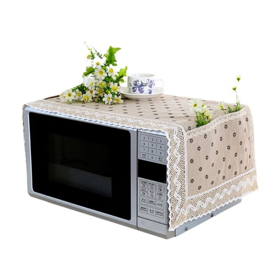 Microwave Oven Cover With Storage Pockets,Linen Printing Fabric Anti-oil Dustproof Cloth