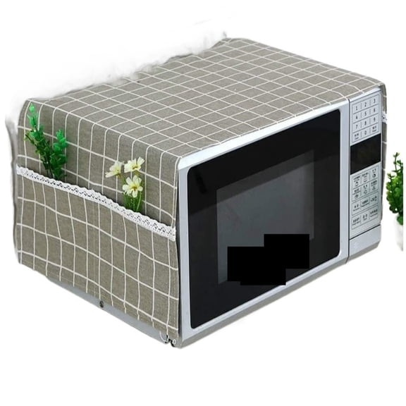 Microwave Oven Dustproof cover, Microwave Protective Cover , Anti-Dust Linen Fabric Microwave Dustproof Cloth Cover with Storage Pockets