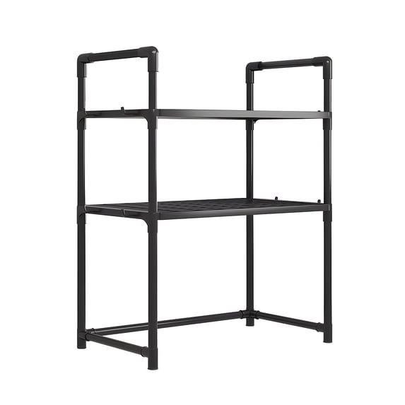 Microwave Oven Rack, Expandable Microwave Stand Countertop Kitchen Utensils Tableware Storage, Plastic Over Microwave 3 Tier Shelf Countertop Organizer Shelves with 8 Hooks