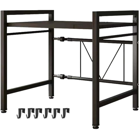 Microwave Oven Rack, Microwave stand,Adjustable Shelf with 6 Hooks Microwave Shelf, Microwave Rack, Extendable Kitchen Microwave Stand, Microwave Stand with Storage