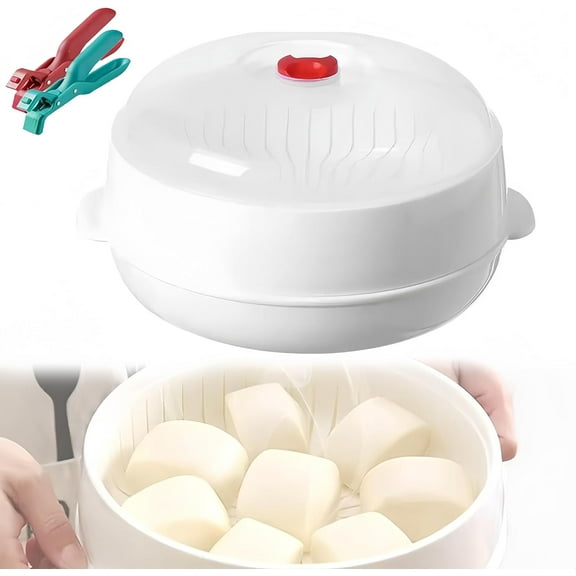Microwave Oven Steamer, 2025 Upgraded Multifunctional Microwave Heating and Thermal Insulation Steamer Utensils, Kitchen Cooking Steamers for Cooking Food and Vegetables (White 1 Layer)