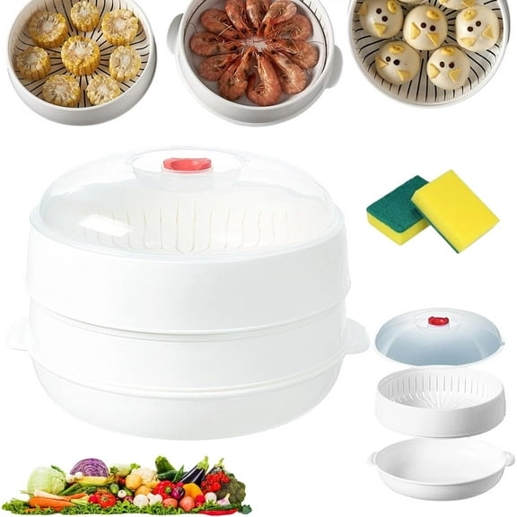Microwave Oven Steamer with Lid and Tray, 2025 Upgraded Microwave Steamer for Vegetables Multifunctional Cookware, Large Capacity Kitchen Basket for Cooking Food and Vegetables