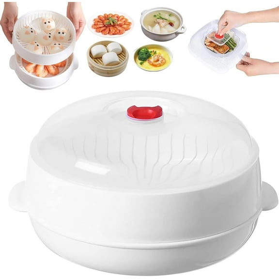 Microwave Oven Steamer, Microwave Oven Food Steamer Oven Combo, With Lid and Tray Suitable for Microwave Oven Heating and Keeping Food Warm (Circular