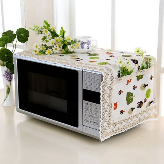 Microwave Oven Top Cover Dustproof Linen Machine Protector Decorative Kitchen Appliance Cover with Side Storage Pockets 13x39inches
