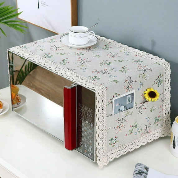 Microwave Oven Top Cover Dustproof Linen Machine Protector Decorative Kitchen Appliance Cover with Side Storage Pockets 13x39inches