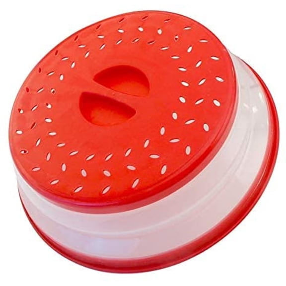 Microwave Plate Cover 10.5" Round Vented Collapsible - Dishwasher-Safe (BPA-Free) by Polerce (Red)