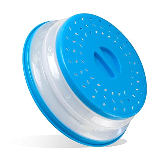 Microwave Plate Cover 10.5" Round Vented Collapsible Splatter Proof With Easy Grip Handle Dishwasher-Safe,BPA-Free Silicone & Plastic by Polerce (Blue)