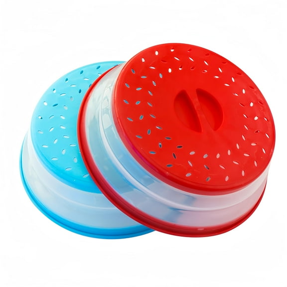 Microwave Plate Cover 2 Pack, Collapsible Splatter Guard with Vents, BPA Free TPR Material, Dishwasher Safe 10.5 Inch, Red
