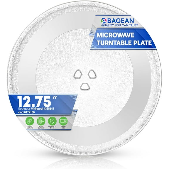 Microwave Plate Replacement 12-3/4 for 4358641 8172138 R9800455 Whirlpool Microwave Glass Plate - Rotating Glass Microwave Turntable Plate Oven Spinning Dish Tray For Better Reheating and Cooking
