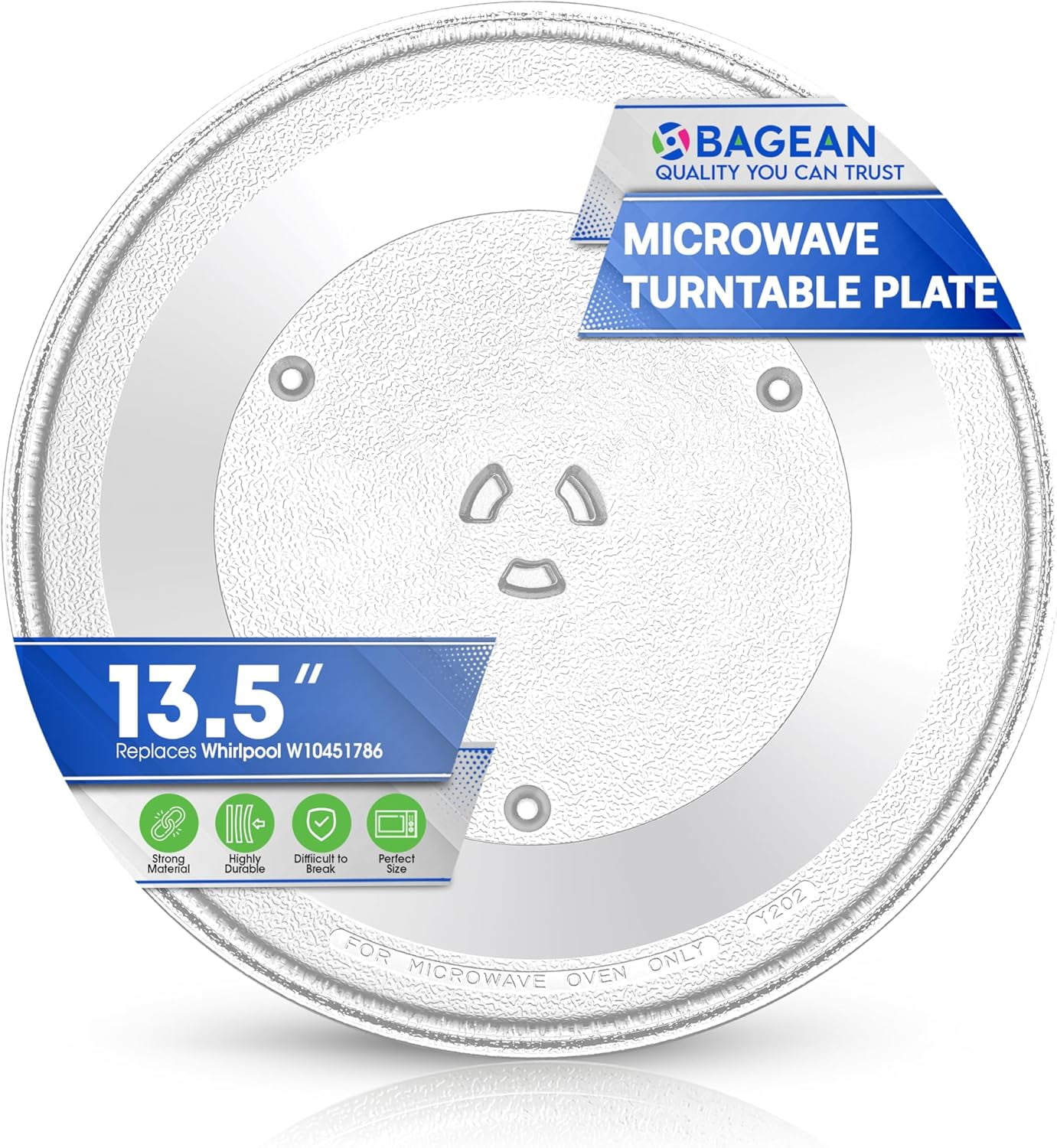 Microwave Plate Replacement for 13.5” W10451786 Whirlpool Microwave Glass Plate - Rotating Oven Microwave Turntable Plate - Spinning Dish Tray Turntables For Better Reheating and Cooking