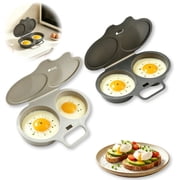 Microwave Poached Egg Maker, Microwave Egg Cooker 2 Eggs with Lid, Plastic Microwave Egg Poacher, Breakfast Egg Maker for Home Kitchen Quick Meals