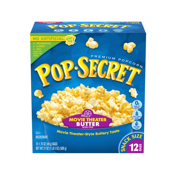 Microwave Popcorn, Movie Theater Butter Flavor, Snack Bags, 1.75 Oz, Pack of 12
