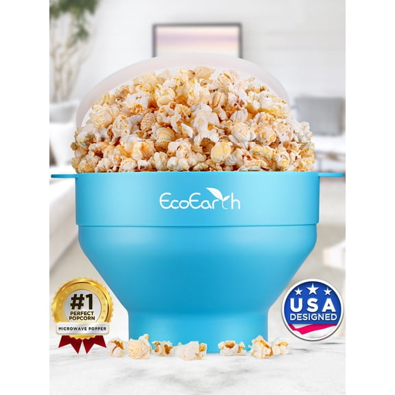 Microwave Popcorn Popper (Blue Crab), Collapsible Bowl, Silicone Popcorn Maker for Home by EcoEarth