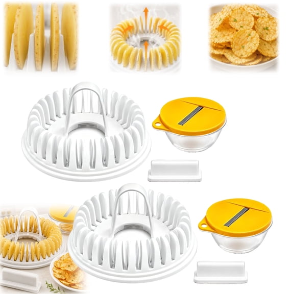 Microwave Potato Chip Maker, DIY Slicer Bowl Set with Potato Slicer & Snack Rack Tray, Homemade Vegetable Chips Maker for Potato, Apple, Zucchini & Sweet Potato