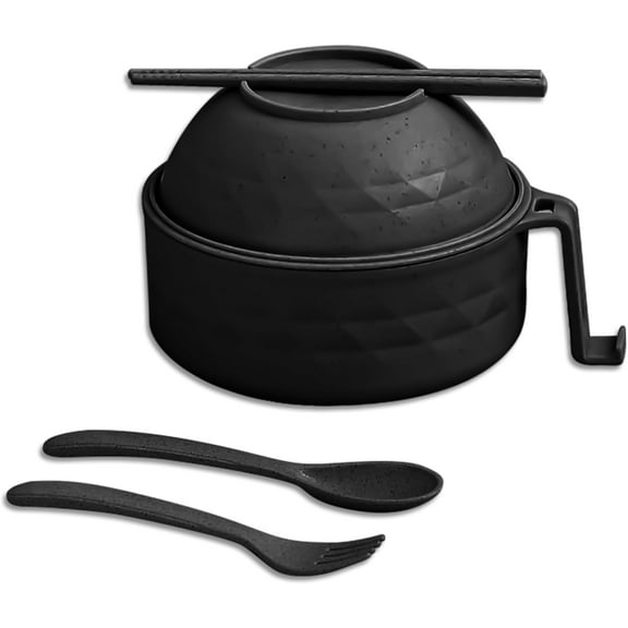 Microwave Ramen Bowl,6-Piece Set Ramen Bowl Set,Ramen Noodle Cooker with Lid and Handle,Ramen Noodles Bowl, Ramen Cooker Microwave,Comes with Spoon And Fork For Home Office Dorm Room College (Black)