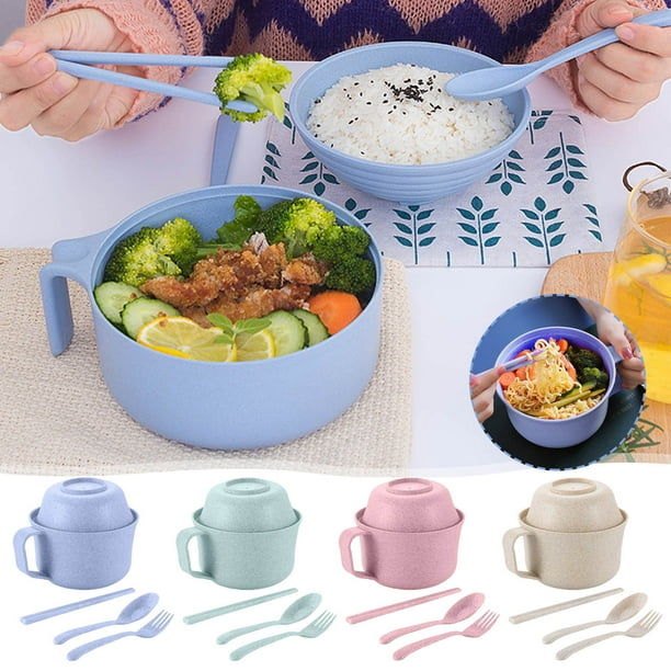 Microwave Ramen Bowl Set, Instant Noodles Bowl with Chopsticks, Dinnerware, Drainage Bowl, Lid & Handle, Suitable for College Dorm Room Kitchen, Dishwasher-Safe