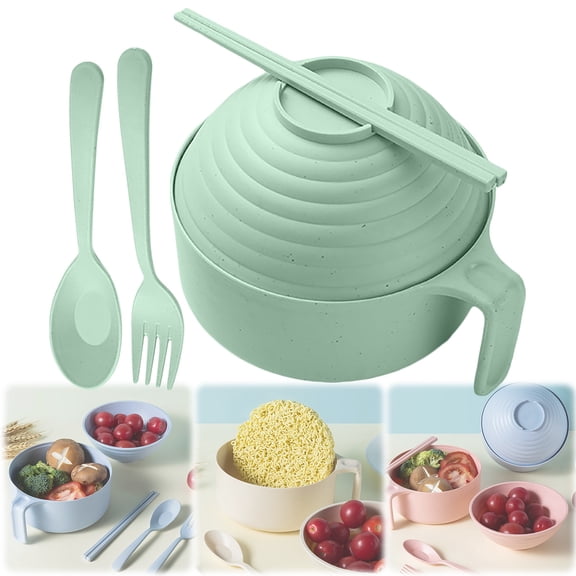 Microwave Ramen Bowl Set, Ramen Cooker Set Portable Noodle Cooker with Handle Noodle Bowl with Spoon Chopsticks Fork College Dorm Room, Unbreakable Portable Ramen Cooker BPA Free and Dishwasher Safe