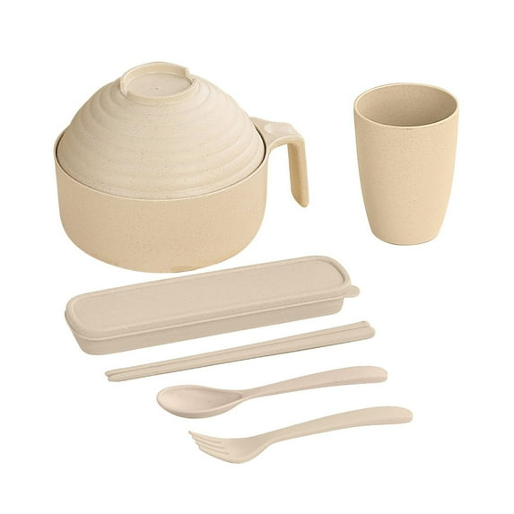 Microwave Ramen Bowl Set, Ramen Noodle Bowls Microwavable with Chopsticks, Spoon, Fork,Cup and Chopestick, Instant Noodle Bowl, Portable Ramen Cooker with Lid for Dorm, Home, Office