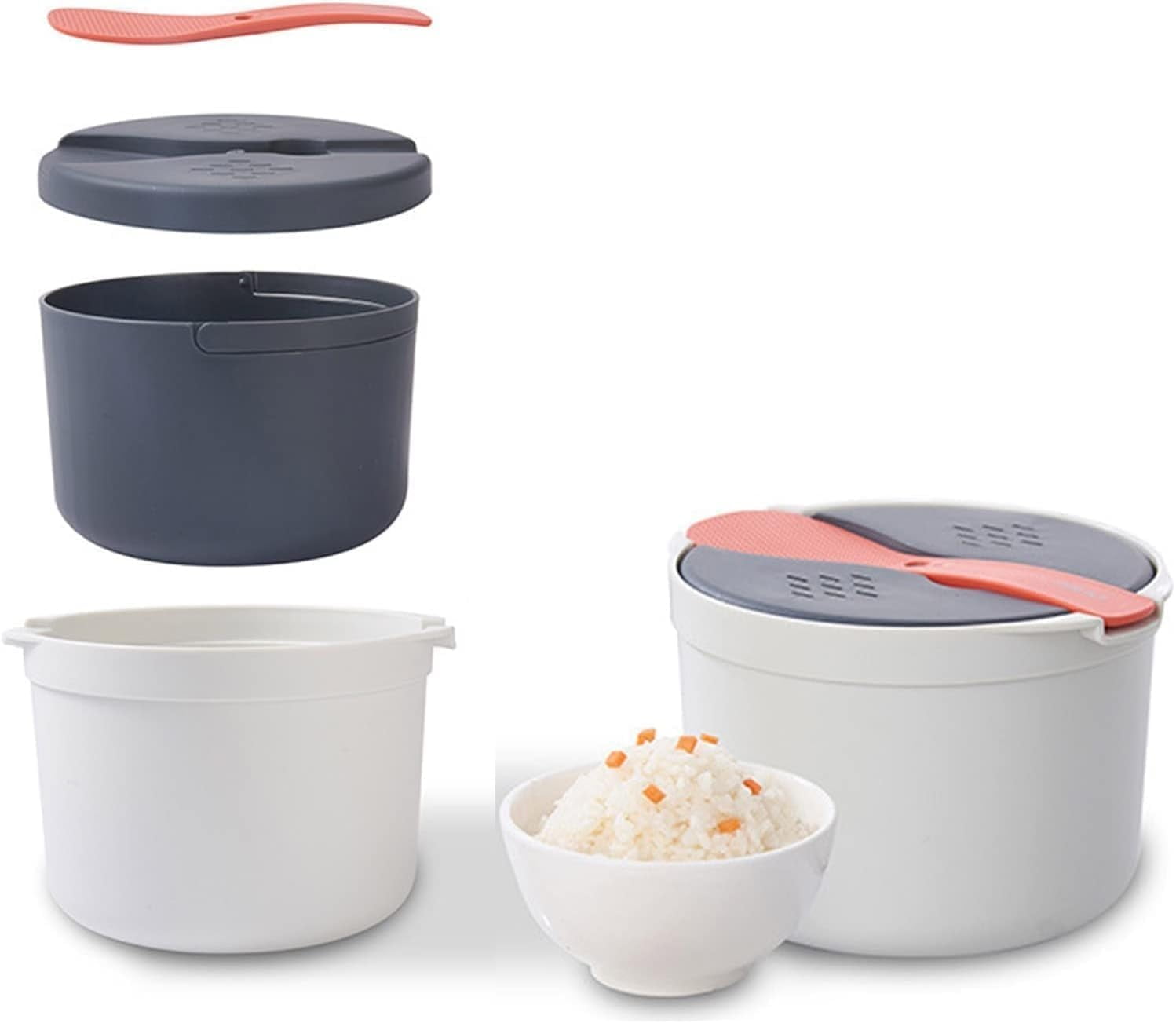 Microwave Rice Cooker with 2-Layer Microwave Vegetable Steamer, Non ...