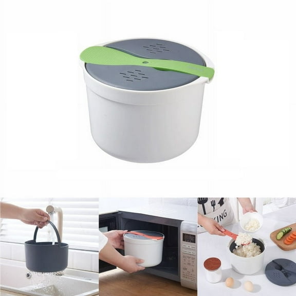 Microwave Rice Cooker 8 Cup Easy Use Easy Clean Microwaveable Brown White Rice Pasta Vegetable Cookware Plastic Rice Cooker Full Set With Lid Spatula Measuring Cup For Meal High-quality