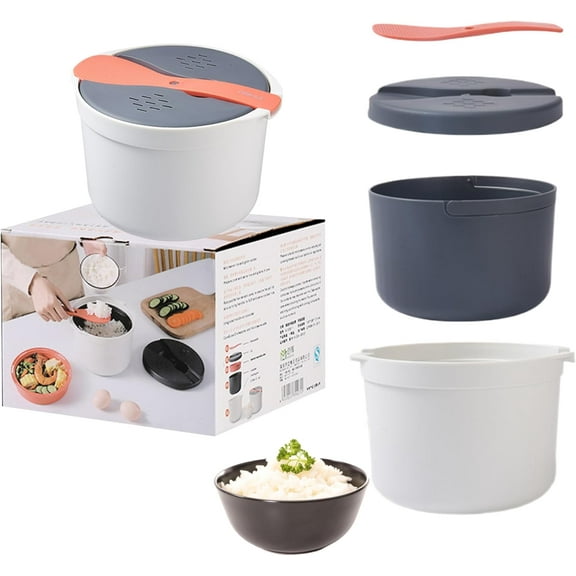 Microwave Rice Cooker Steamer Set: 2L Microwave Pasta Cooker with Rice Spoon Lid Strainer, Non-stick Rice Cooker Steaming Pot for Rice, Pasta, Vegetables, Quinoa, Oatmeal, Ramen (Orange)
