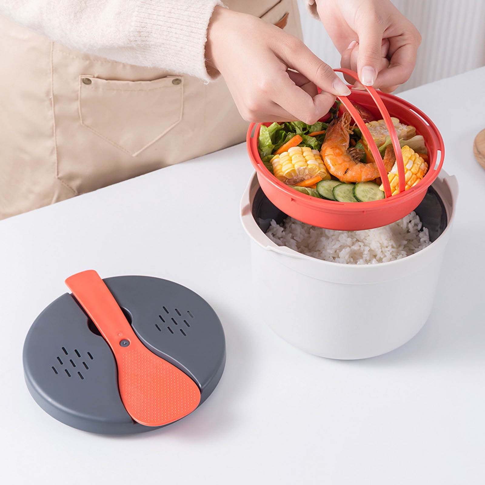 Microwave Rice Steamer with Rice Spoon High Temperature Rice Cooker