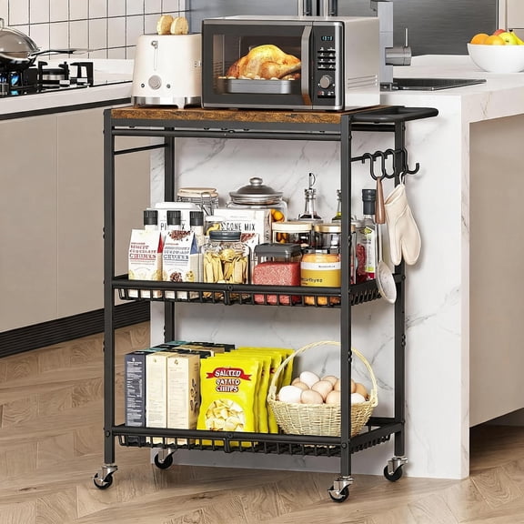 Microwave Rolling Cart with Lockable Wheels and Adjustable Shelf