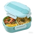 thumbnail image 1 of Microwave Safe 2 Compartment Bento Lunch Box with Utensil, Food Grade Leakproof Plastic Food Container, Portable Lightweight Lunch Box for Work Trave,Blue, 1 of 5